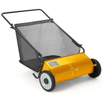 Garvee Push Lawn Sweeper 26-Inch Width 4-Brush System Heavy Duty Steel Frame Yard Garden Cleanup Yellow