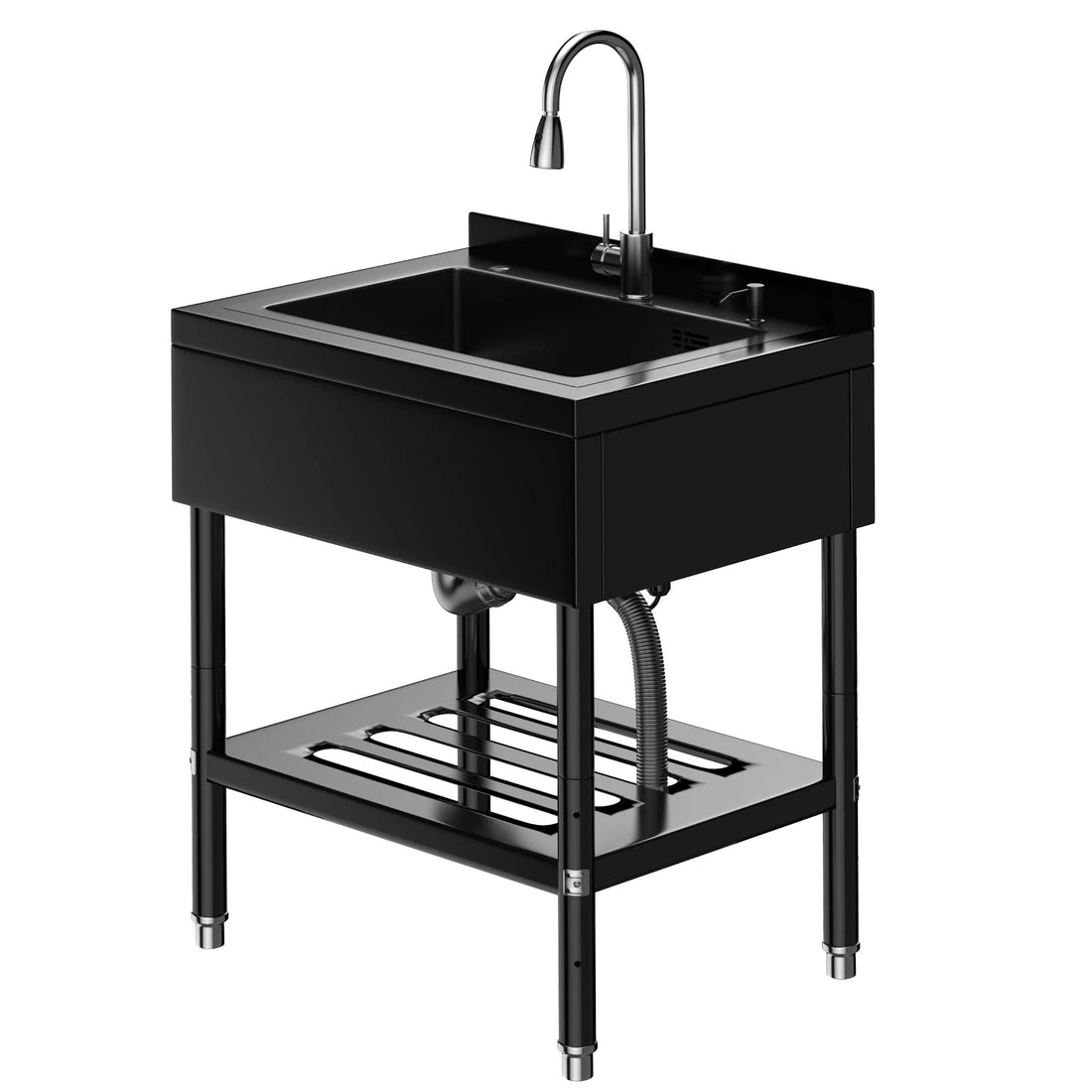 Garvee 25.7"D × 20.7" W× 39.5" H Stainless Steel Utility Sink with 360° Pull-Out Faucet for Garage Kitchen Bathroom Basement 25.7"x20.7"x39.5" Black