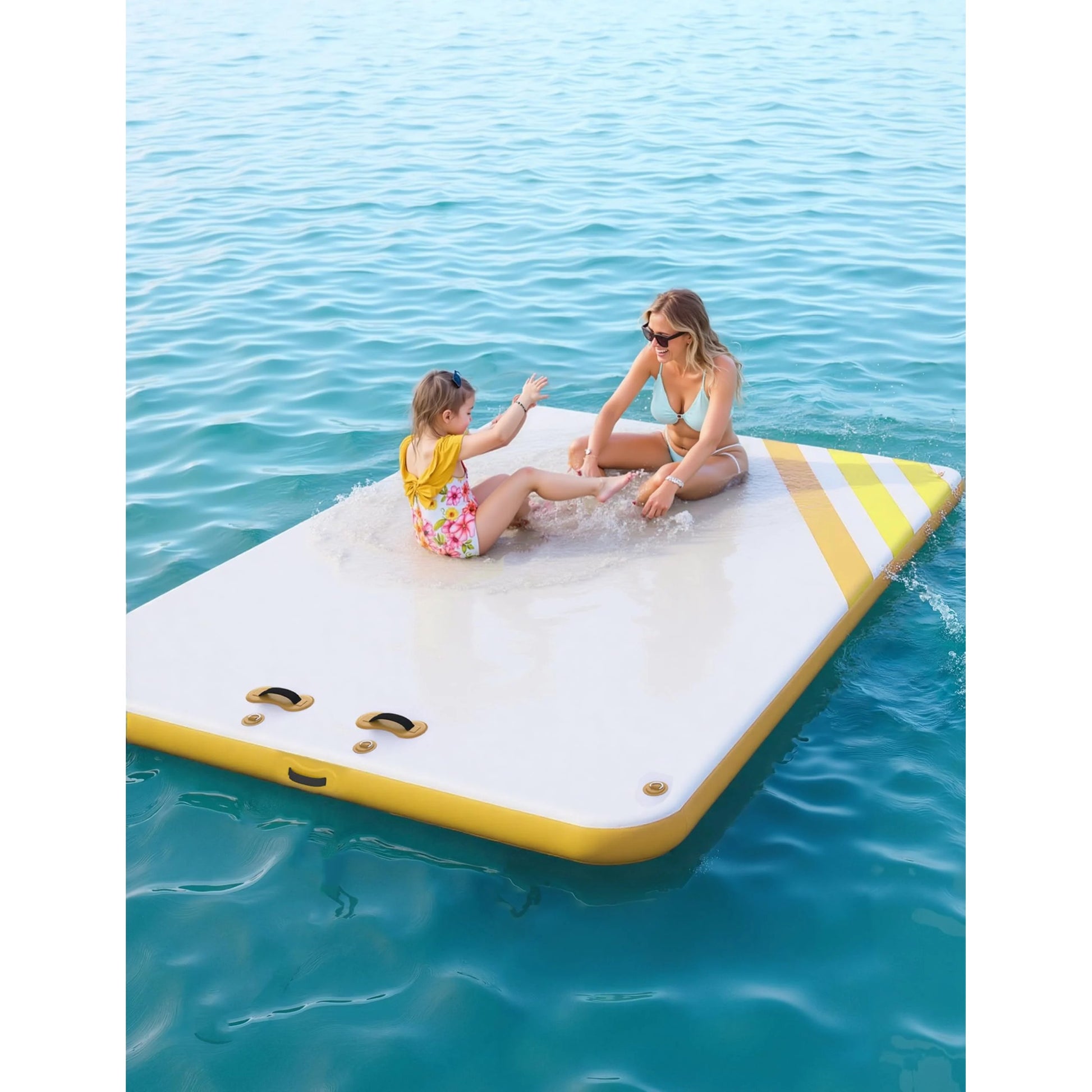 Garvee Inflatable Floating Dock Water Platform with Rope Ladder Non-Slip Surface for Pool Beach Ocean, 6X5 Ft, Yellow
