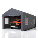 Garvee 10x20 Ft Portable Garage With 200g PE Tarp Cover, Front & Rear Roll-Up Doors, 4 Windows, Gray - Car Port For Boats, Pickups, Events - Grey