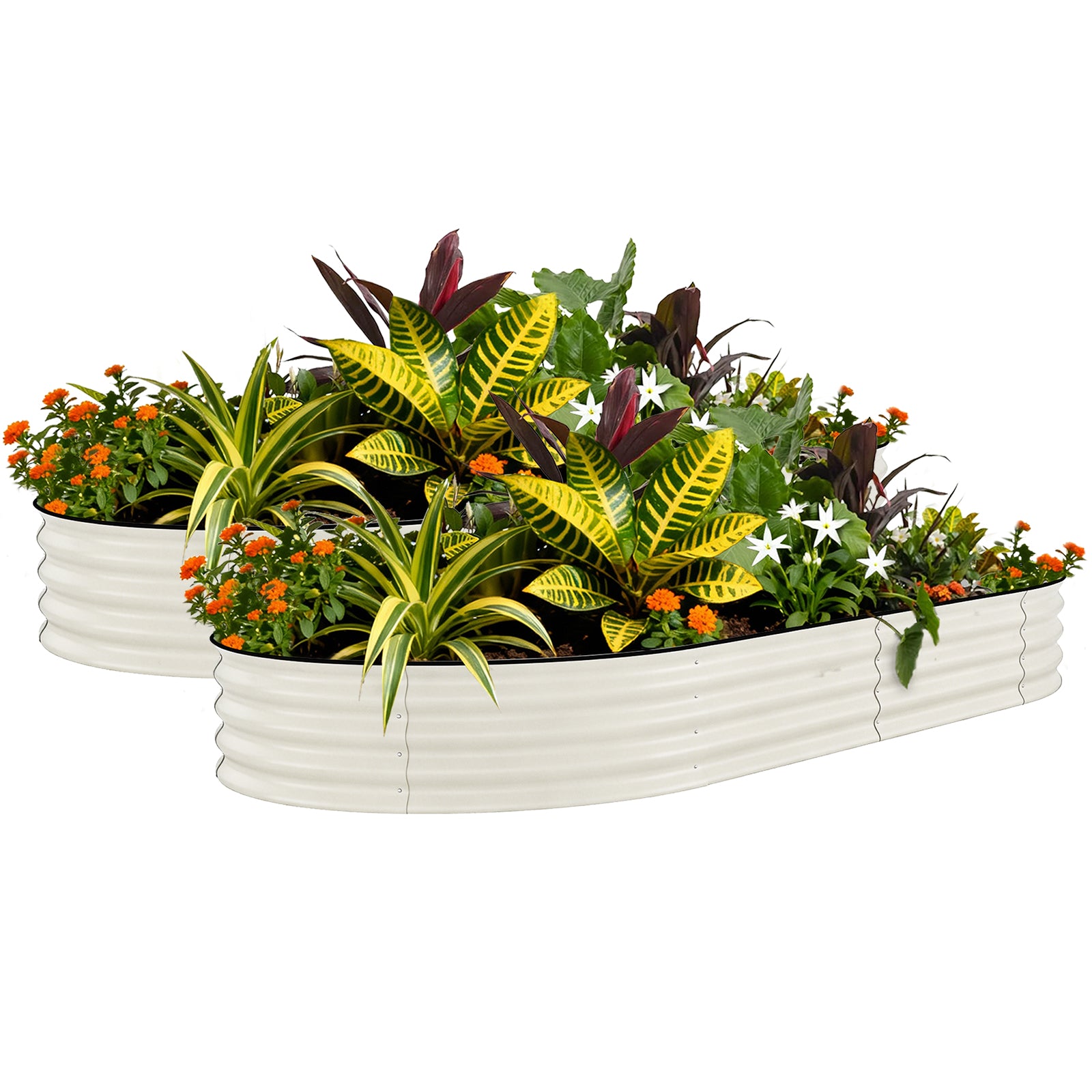 Garvee 2 Pcs 10x4x1.5 ft Raised Garden Beds Outdoor Galvanized Steel Planter Box Beige