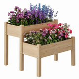 Garvee 2-Tier Raised Garden Bed Fir Wood Elevated Planter Box with Legs for Outdoor Yard Patio Balcony 33"x33"x29" Natural Wood