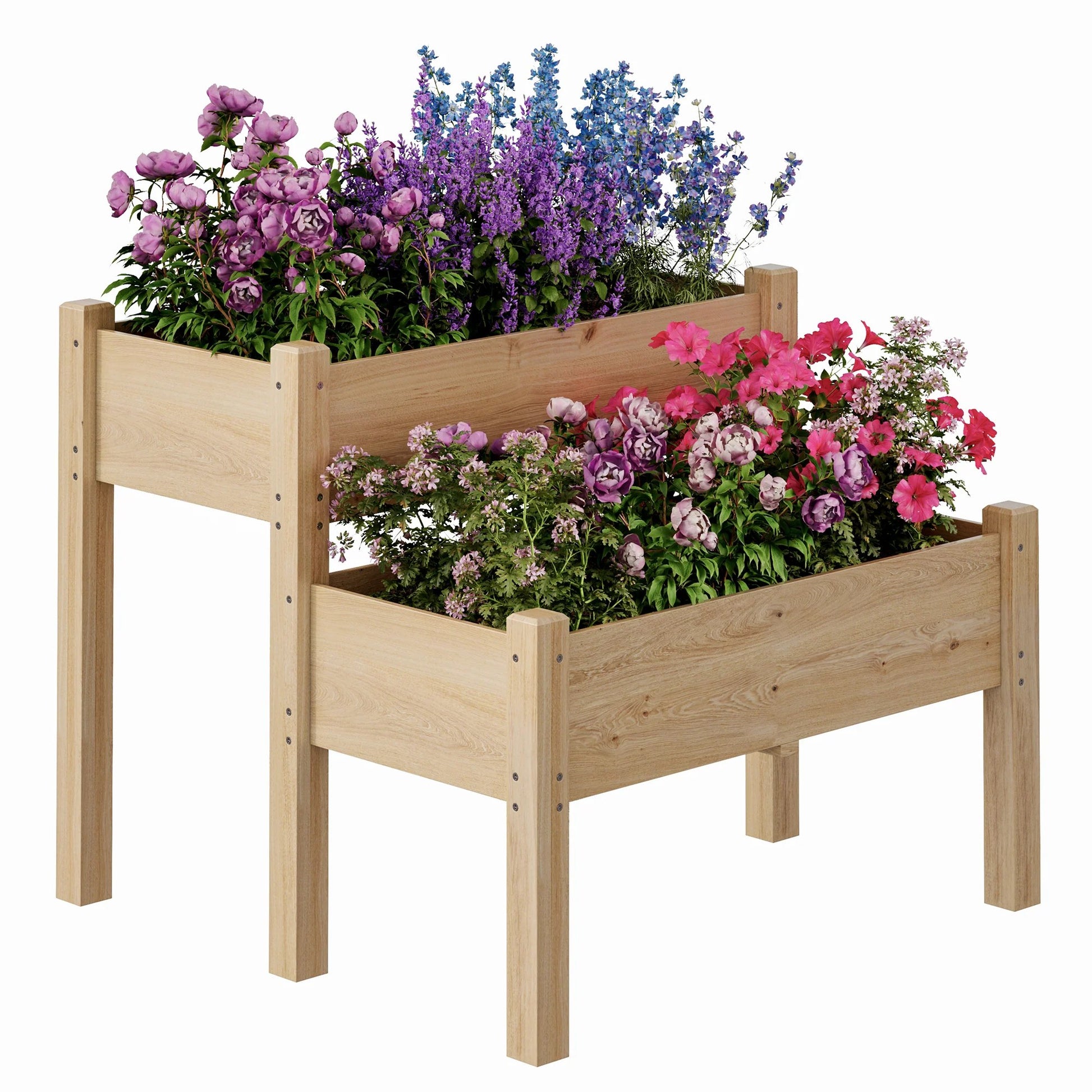 Garvee 2-Tier Raised Garden Bed Fir Wood Elevated Planter Box with Legs for Outdoor Yard Patio Balcony 33"x33"x29" Natural Wood