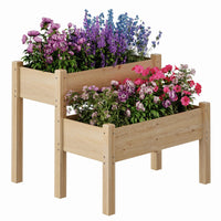 Garvee 2-Tier Raised Garden Bed Fir Wood Elevated Planter Box with Legs for Outdoor Yard Patio Balcony 33"x33"x29" Natural Wood