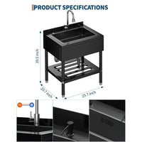 Garvee 25.7"D × 20.7" W× 39.5" H Stainless Steel Utility Sink with 360° Pull-Out Faucet for Garage Kitchen Bathroom Basement 25.7"x20.7"x39.5" Black