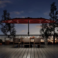 Garvee 15' Solar-Powered Patio Umbrella with 36 LED Lights, Double-Sided Design & Cross Base for Poolside, Deck, Backyard, Wine Red