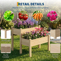 Garvee 2-Tier Raised Garden Bed Fir Wood Elevated Planter Box with Legs for Outdoor Yard Patio Balcony 33"x33"x29" Natural Wood