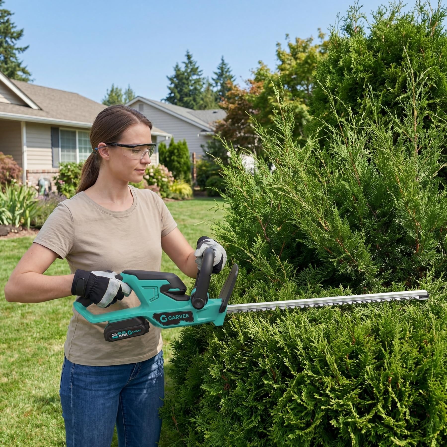 Garvee 22'' Cordless Hedge Trimmer Electric Handheld Bush Clipper 2*2.0Ah Battery 1100RPM 2/3'' Blade Gap