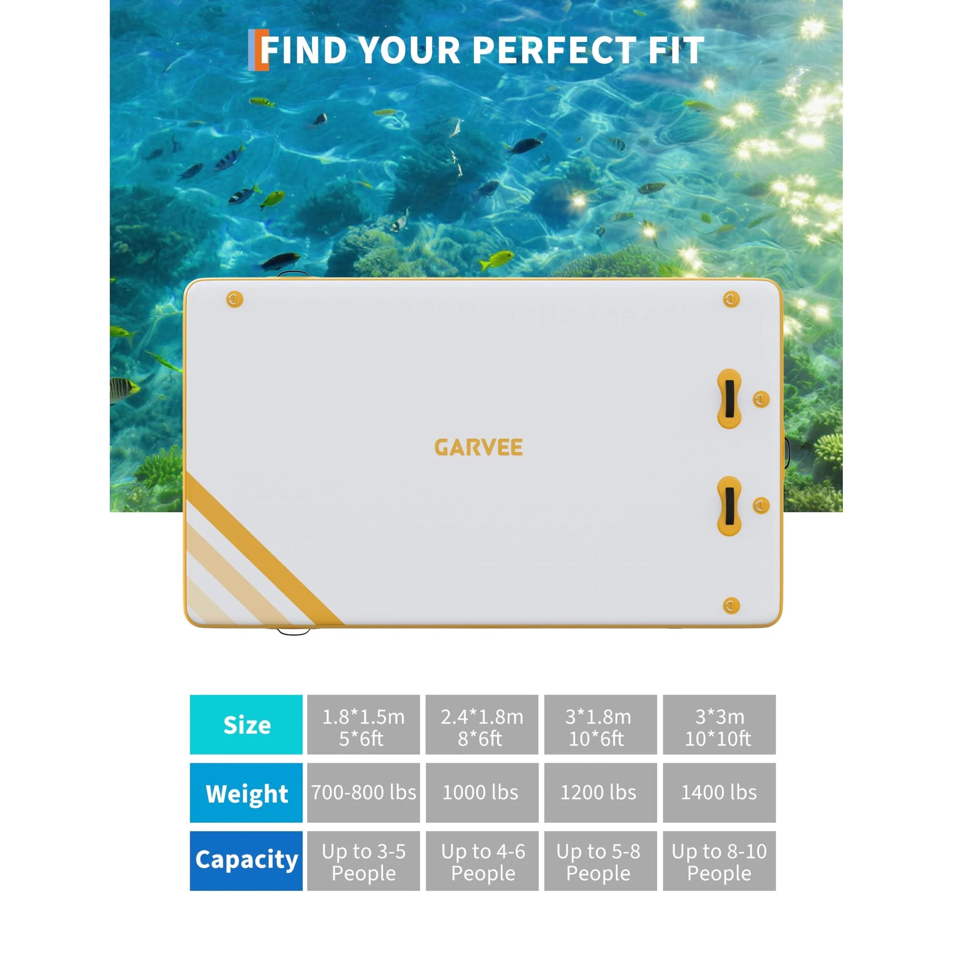 Garvee Inflatable Floating Dock Water Platform with Rope Ladder Non-Slip Surface for Pool Beach Ocean, 6X5 Ft, Yellow