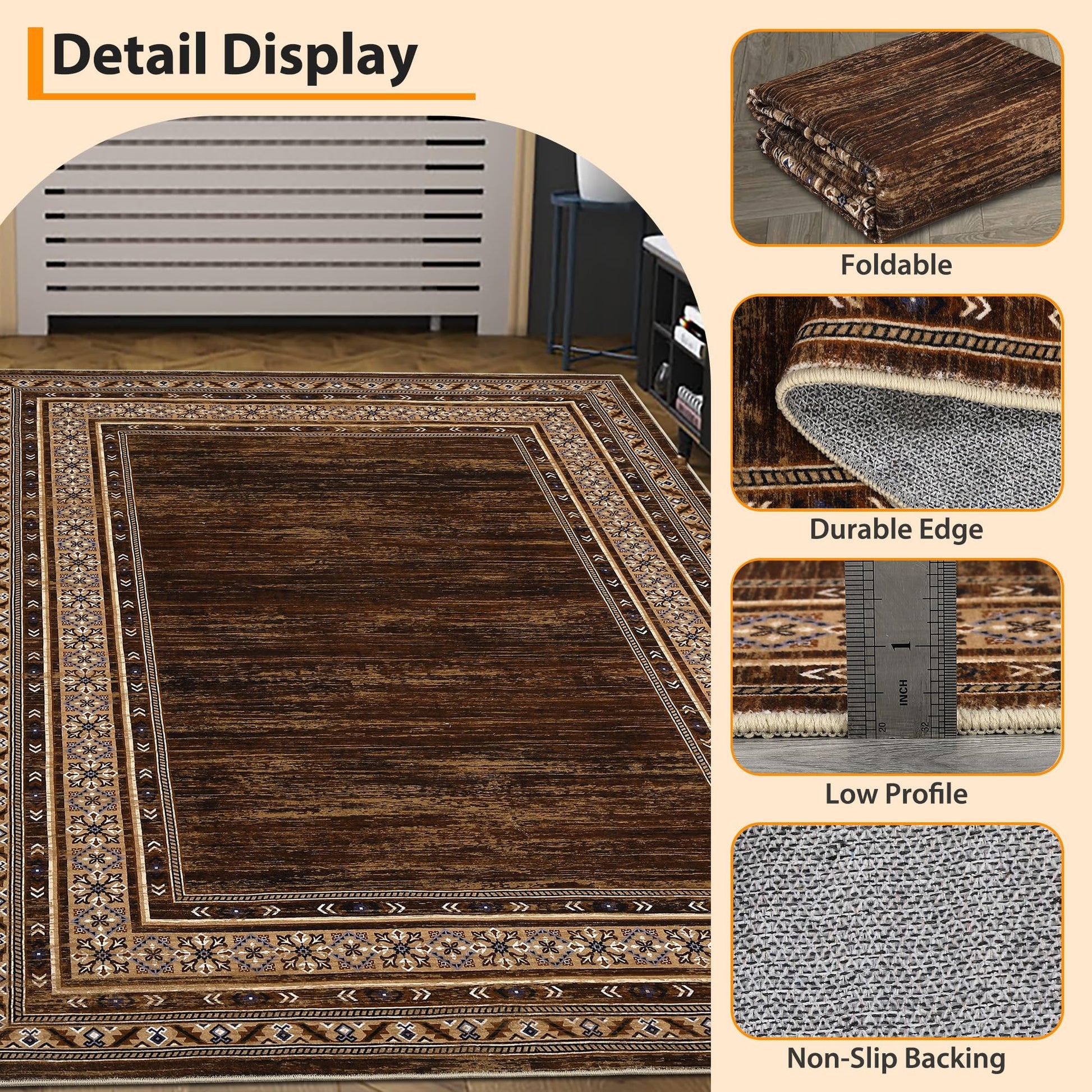 Garvee Modern 9x12 Area Rugs Soft Washable Non Slip Accent Carpet for Living Room Bedroom Dining Room Nursery Office Red Brown