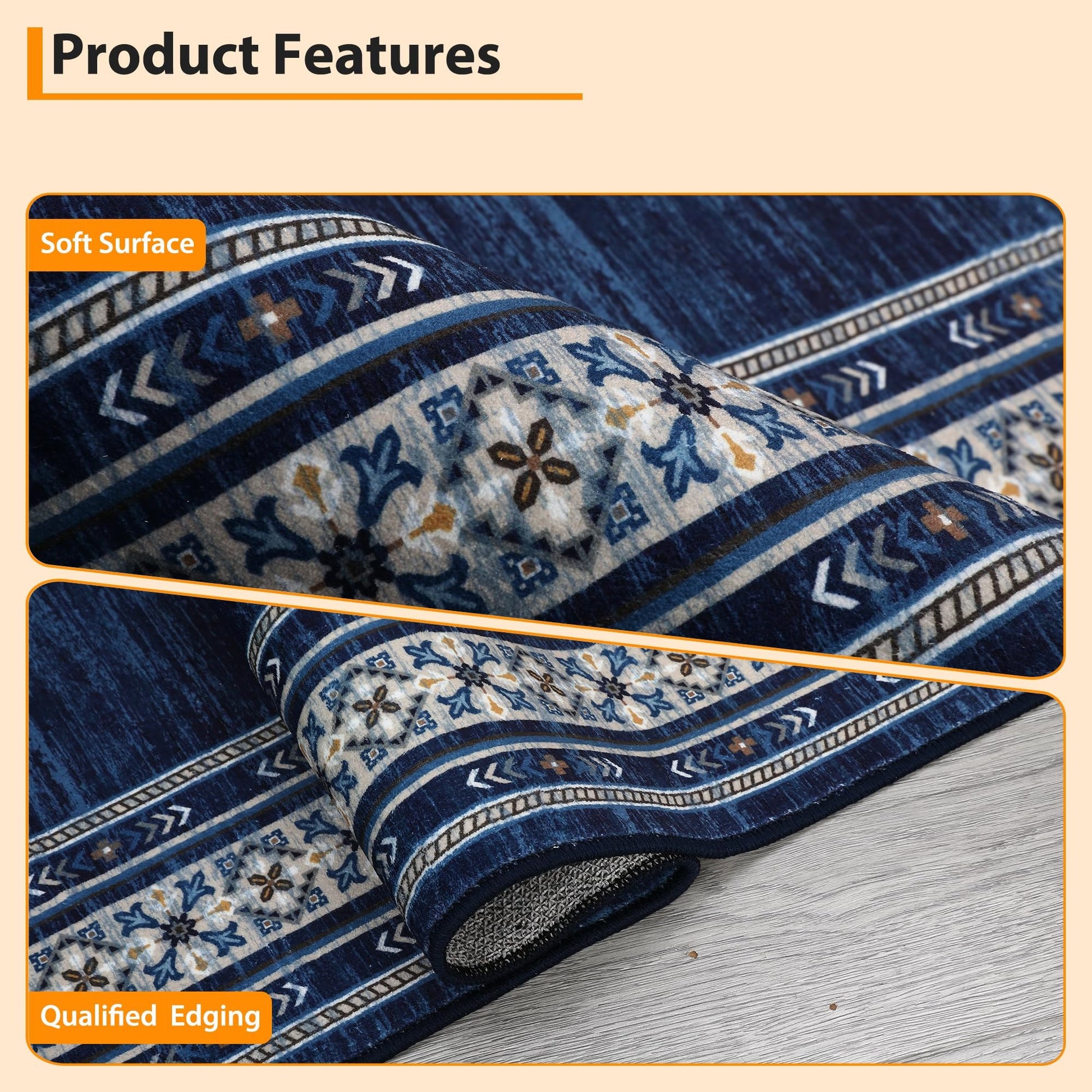 Garvee 2x6 Kitchen Runner Rugs Washable Soft Non Slip Hallway Rug Carpet Indoor Modern Geometric Blue