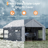 Garvee 10x20 Ft Portable Garage With 200g PE Tarp Cover, Front & Rear Roll-Up Doors, 4 Windows, Gray - Car Port For Boats, Pickups, Events