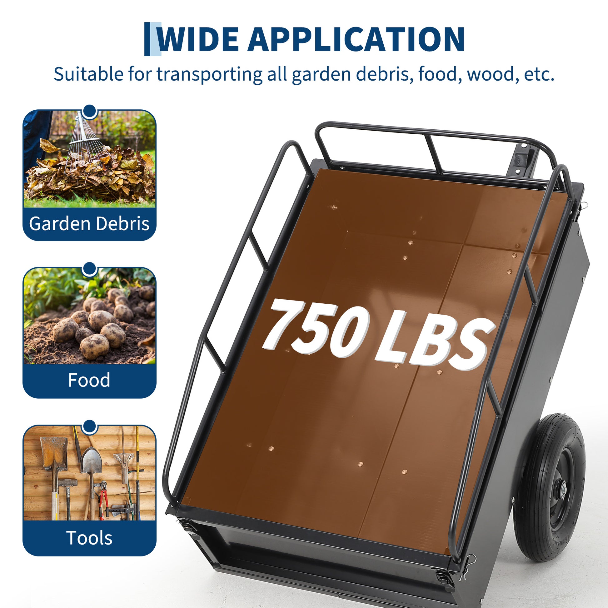 Garvee 750LBS Heavy Duty ATV Trailer Tow Behind Steel Dump Cart, 15 Cu. Ft Garden Utility Trailer, Black