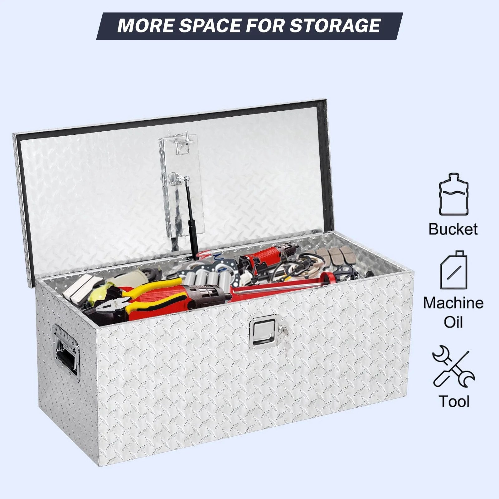 Garvee 48 in Aluminum Truck Bed Tool Box, Heavy Duty Waterproof Storage Chest with Lock for Trucks, Trailers, RVs, Silver