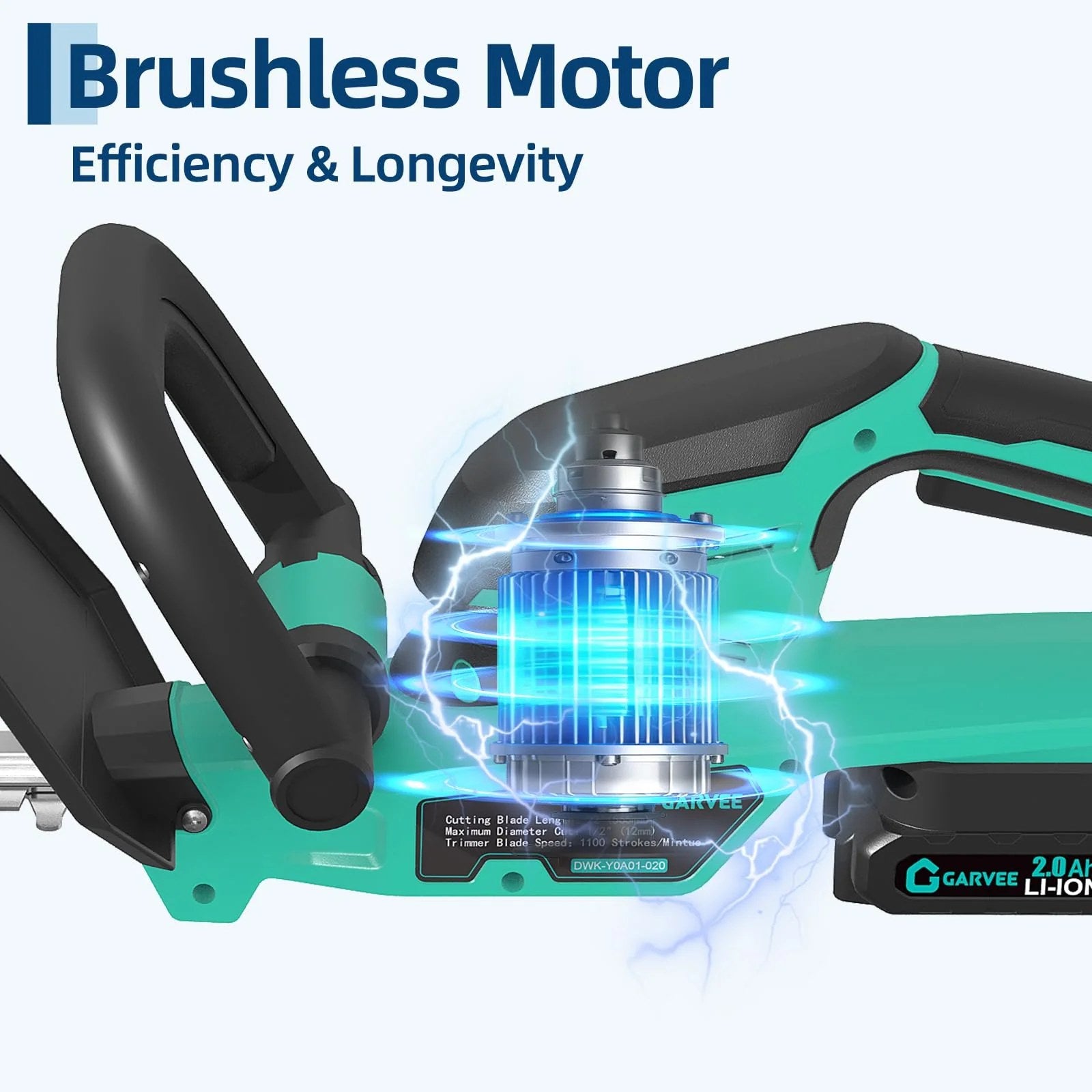 Garvee 22'' Cordless Hedge Trimmer Electric Handheld Bush Clipper 2*2.0Ah Battery 1100RPM 2/3'' Blade Gap