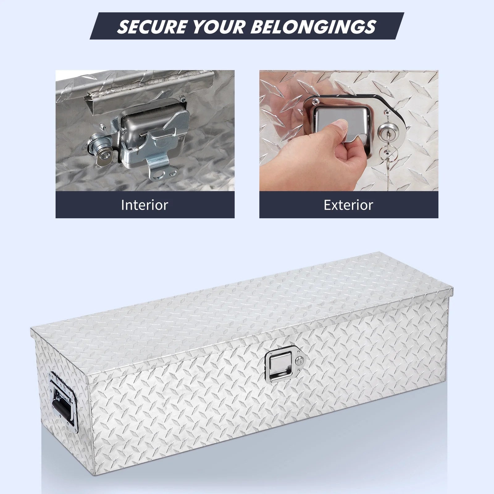 Garvee 48 in Aluminum Truck Bed Tool Box, Heavy Duty Waterproof Storage Chest with Lock for Trucks, Trailers, RVs, Silver