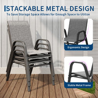 Garvee Patio Chairs Set of 4 Outdoor Stackable Dining Chairs with Textilene Fabric High Back Grey