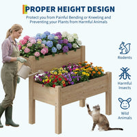 Garvee 2-Tier Raised Garden Bed Fir Wood Elevated Planter Box with Legs for Outdoor Yard Patio Balcony 33"x33"x29" Natural Wood