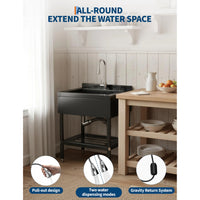 Garvee 25.7"D × 20.7" W× 39.5" H Stainless Steel Utility Sink with 360° Pull-Out Faucet for Garage Kitchen Bathroom Basement 25.7"x20.7"x39.5" Black