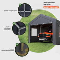 Garvee 10x20 Ft Portable Garage With 200g PE Tarp Cover, Front & Rear Roll-Up Doors, 4 Windows, Gray - Car Port For Boats, Pickups, Events