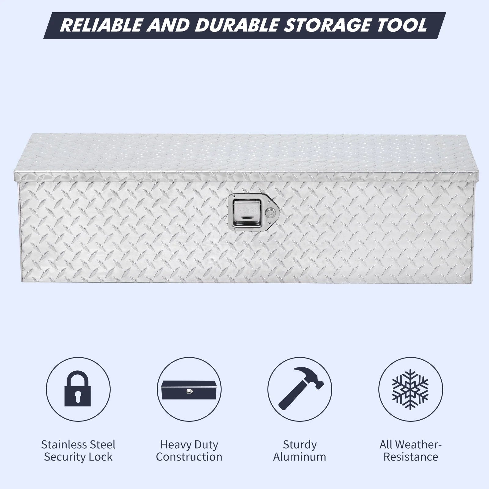 Garvee 48 in Aluminum Truck Bed Tool Box, Heavy Duty Waterproof Storage Chest with Lock for Trucks, Trailers, RVs, Silver