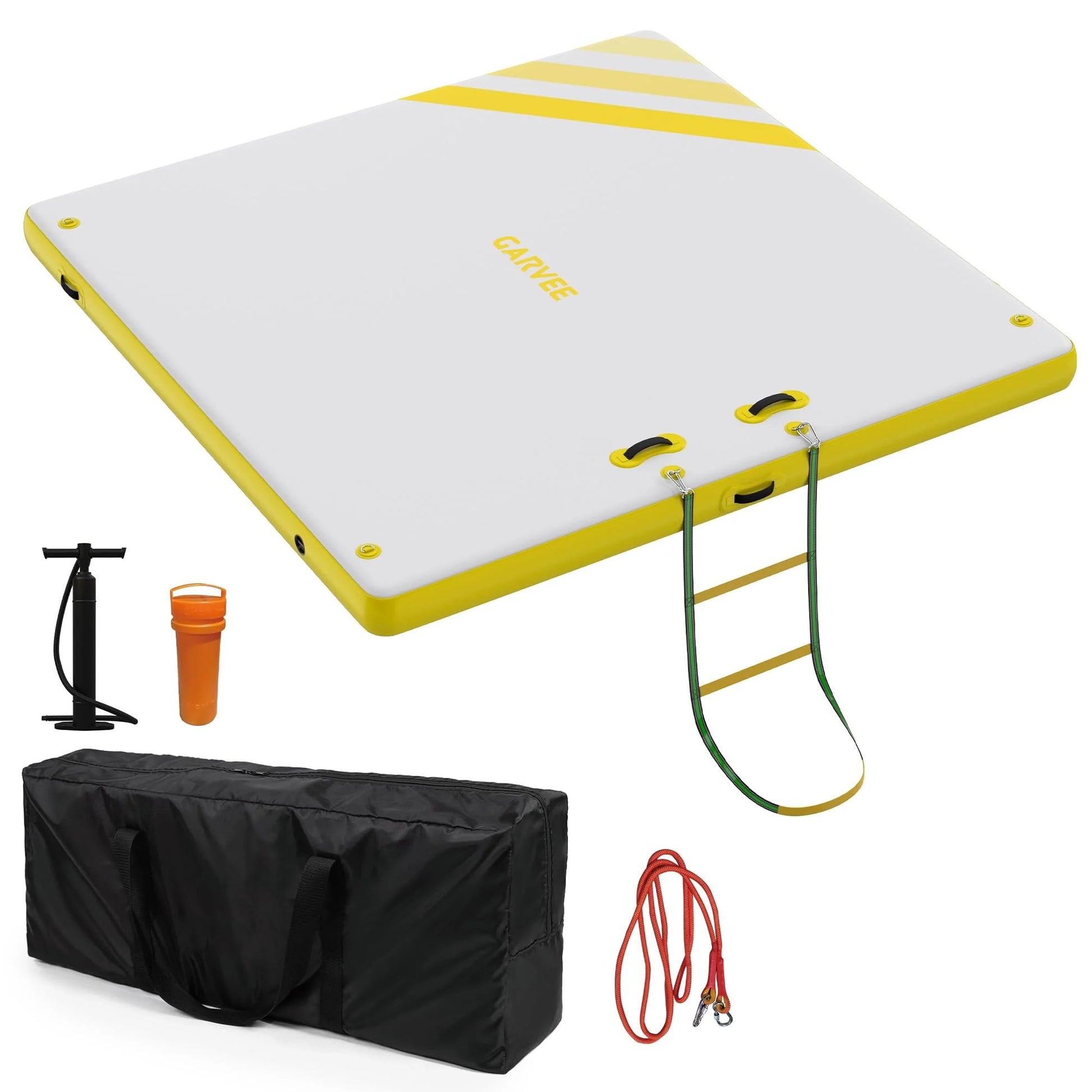 Garvee Inflatable Floating Dock Water Platform with Rope Ladder Non-Slip Surface for Pool Beach Ocean, 6X5 Ft, Yellow