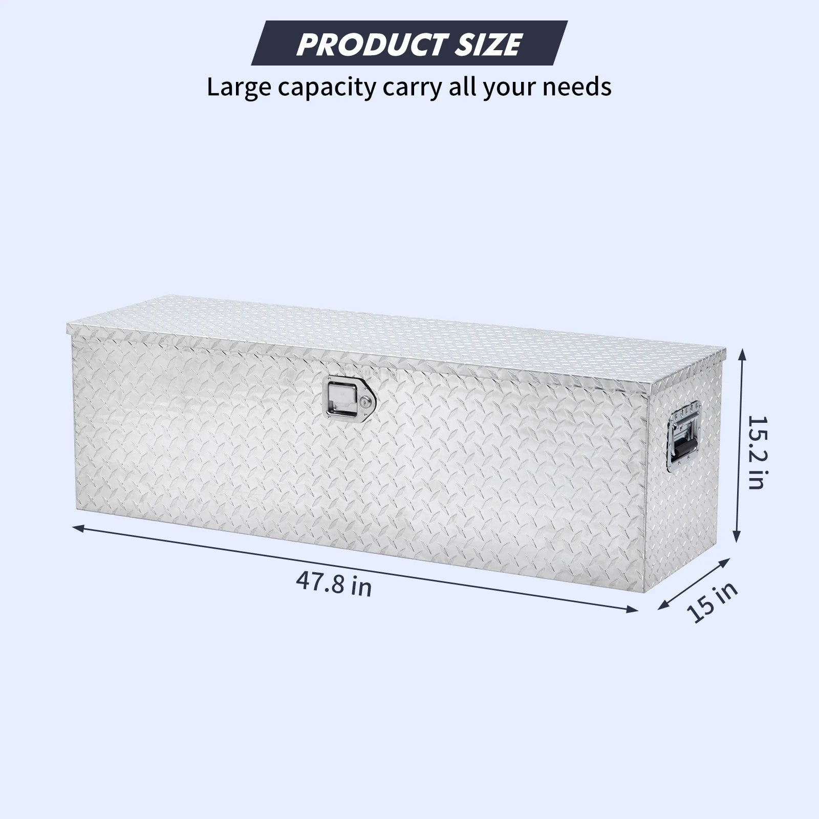 Garvee 48 in Aluminum Truck Bed Tool Box, Heavy Duty Waterproof Storage Chest with Lock for Trucks, Trailers, RVs, Silver
