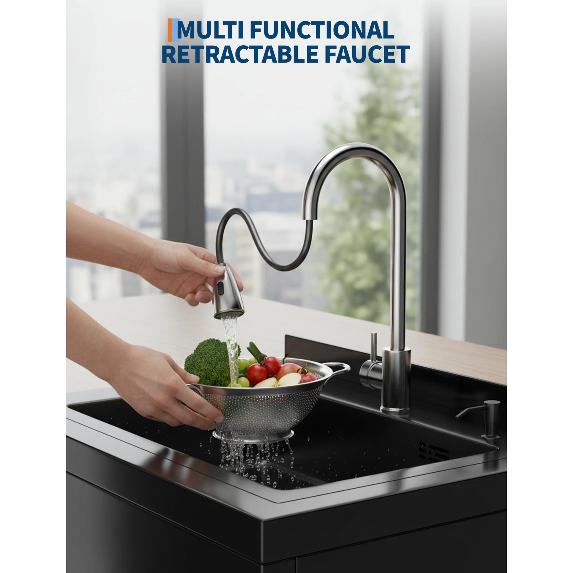 Garvee 25.7"D × 20.7" W× 39.5" H Stainless Steel Utility Sink with 360° Pull-Out Faucet for Garage Kitchen Bathroom Basement 25.7"x20.7"x39.5" Black