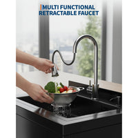 Garvee 25.7"D × 20.7" W× 39.5" H Stainless Steel Utility Sink with 360° Pull-Out Faucet for Garage Kitchen Bathroom Basement 25.7"x20.7"x39.5" Black