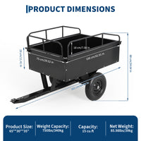Garvee 750LBS Heavy Duty ATV Trailer Tow Behind Steel Dump Cart, 15 Cu. Ft Garden Utility Trailer, Black