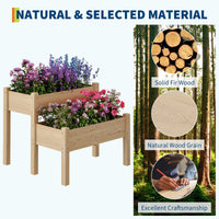 Garvee 2-Tier Raised Garden Bed Fir Wood Elevated Planter Box with Legs for Outdoor Yard Patio Balcony 33"x33"x29" Natural Wood