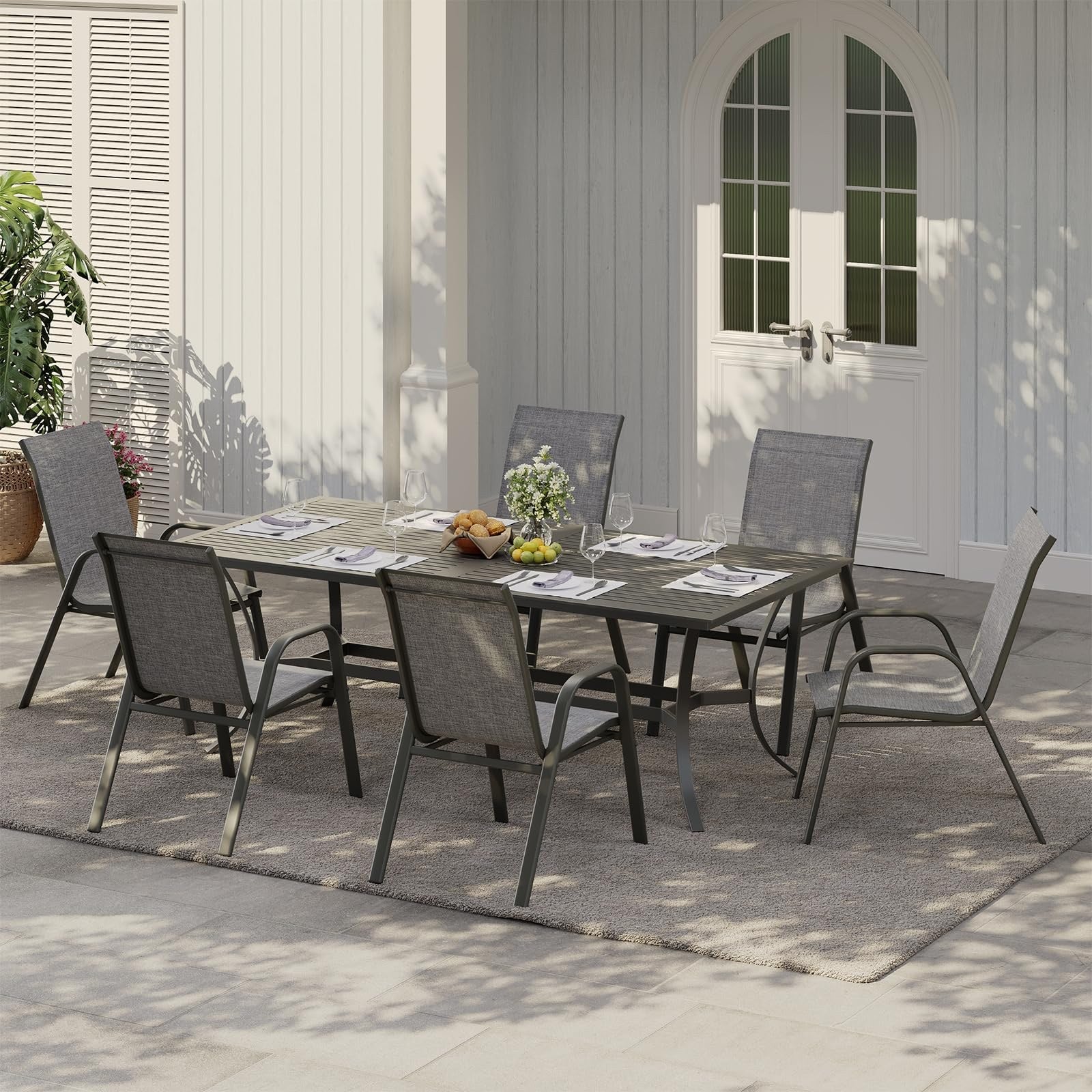 Garvee Patio Chairs Set of 4 Outdoor Stackable Dining Chairs with Textilene Fabric High Back Grey