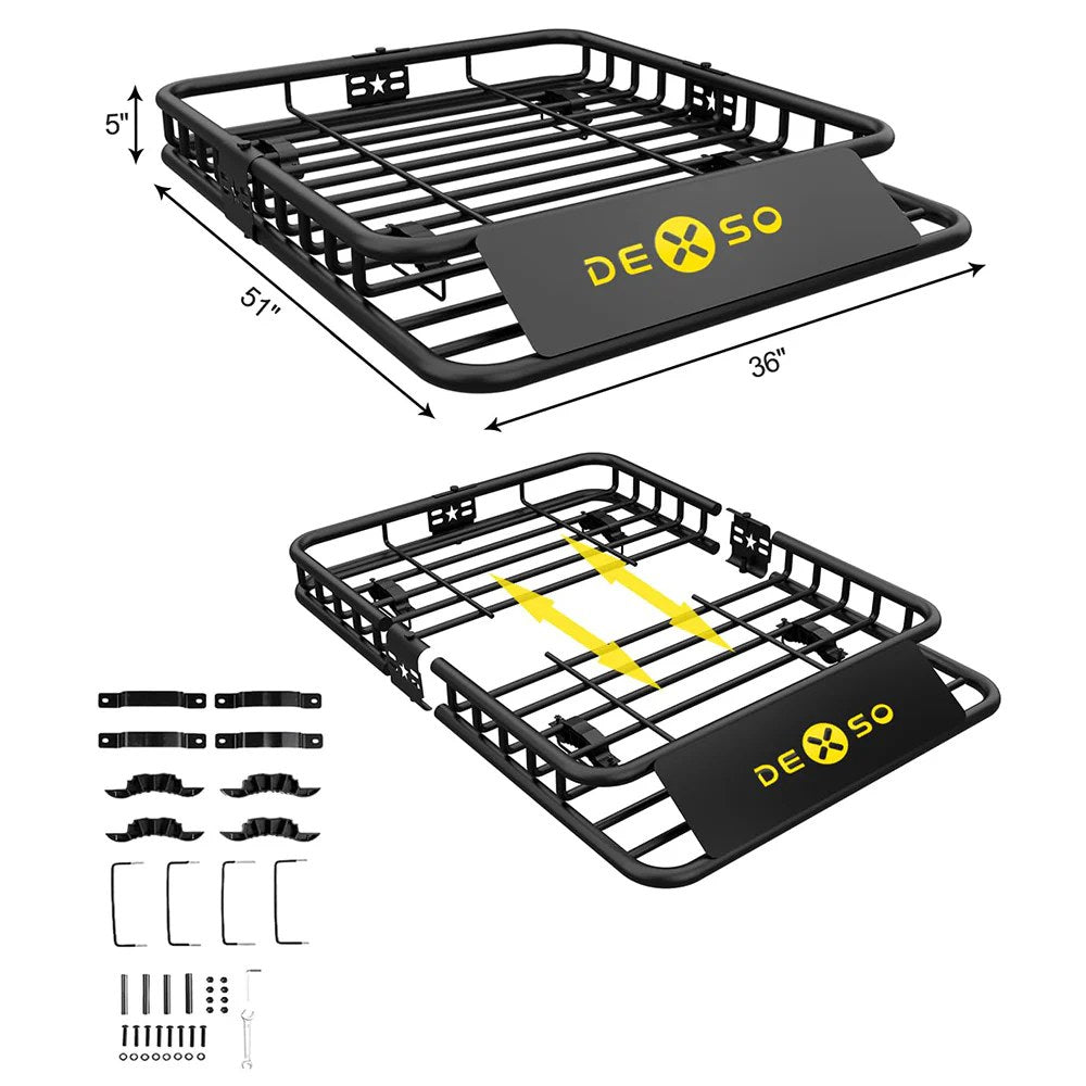 Garvee 51" x 36" Universal Roof Rack Basket with Waterproof Bag for SUV, Truck, Van - 200LBS Capacity, 15 Cubic Feet Storage, Matte Black