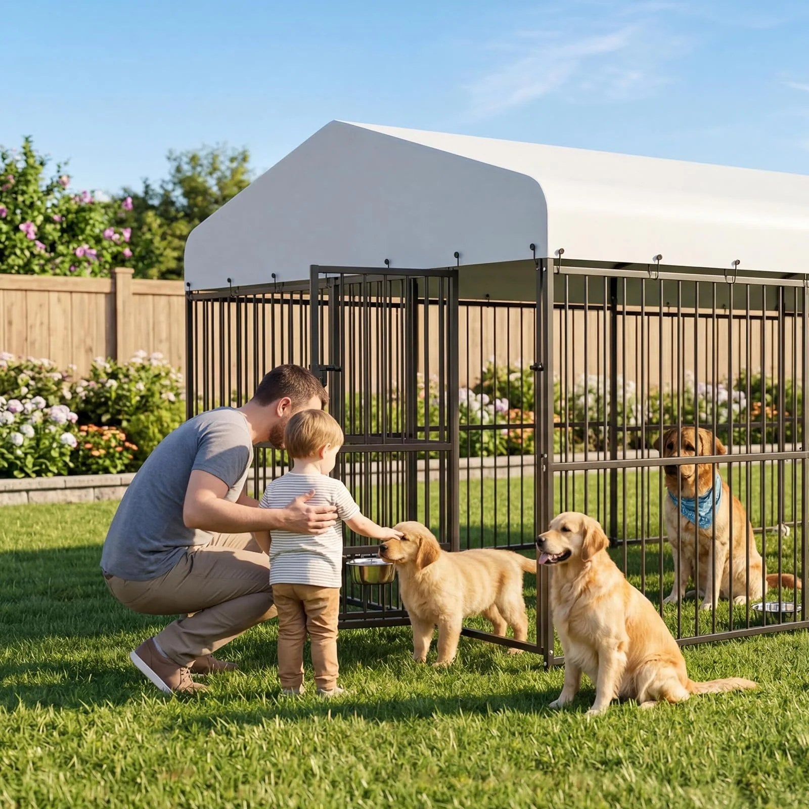 Garvee Outdoor Dog Kennel with Waterproof Canopy Large Dog Enclosures for Garden Backyard Courtyard 10×20×6FT