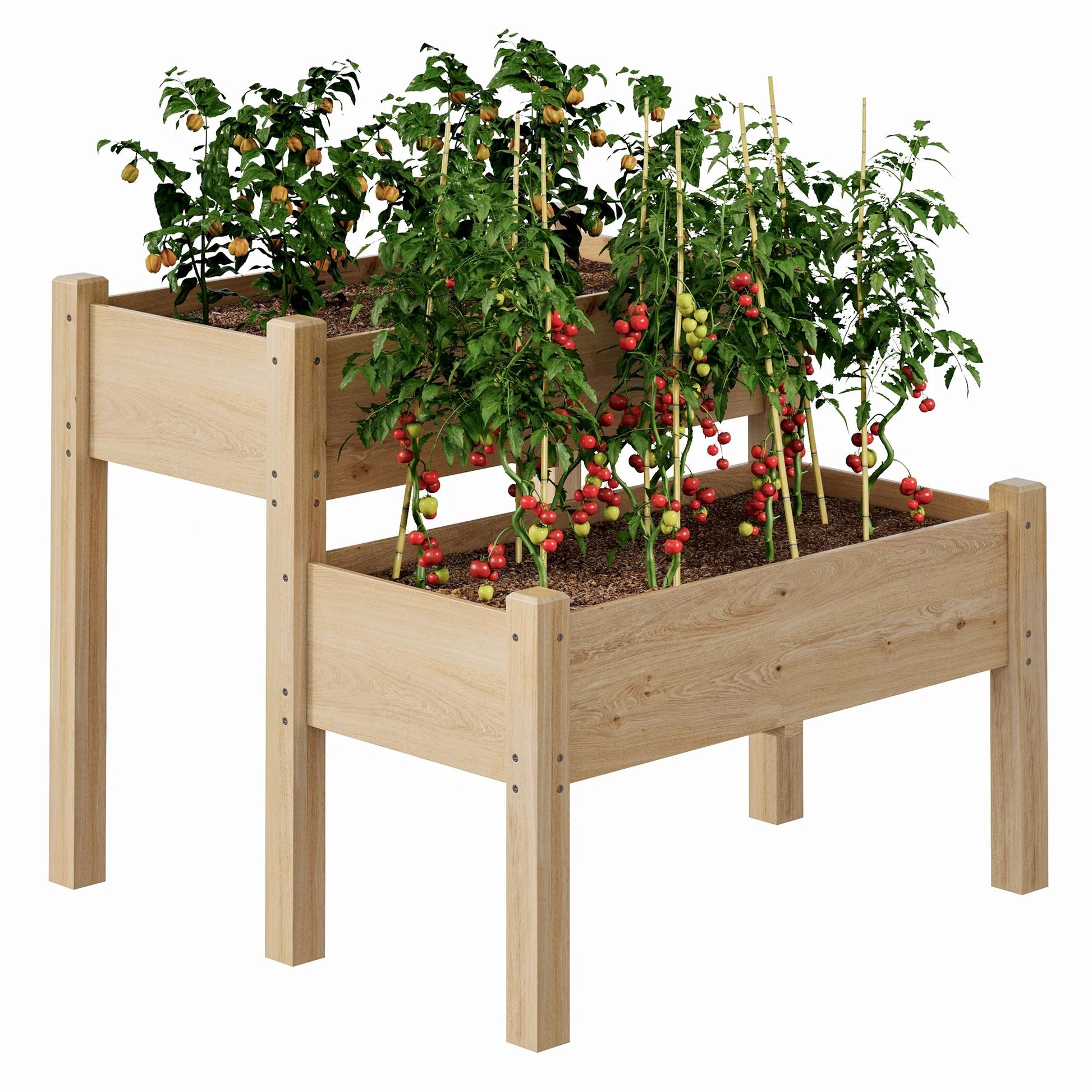 Garvee 2-Tier Raised Garden Bed Fir Wood Elevated Planter Box with Legs for Outdoor Yard Patio Balcony 33"x33"x29" Natural Wood