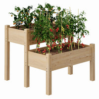 Garvee 2-Tier Raised Garden Bed Fir Wood Elevated Planter Box with Legs for Outdoor Yard Patio Balcony 33"x33"x29" Natural Wood