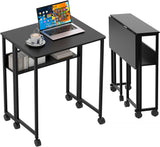 Garvee Folding Desk Small Rolling Desk with Storage Shelf for Home Office and Study, 24.8 Inch, Black, Space-Saving Foldable Computer Table - Black