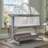 Garvee 3-in-1 Portable Baby Bassinet Bedside Sleeper in 6 Height Adjustable Design with Mosquito Net and Storage Basket, Light Grey