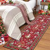 Garvee 2' × 10' Christmas Snowman & Poinsettia Runner Rug, Red, Washable Soft Low-Pile with Non-Slip Backing for Hallway, Kitchen & Entryway