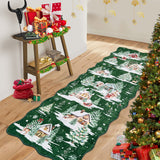 Garvee 2' x 6' Scalloped Christmas Village Runner Rug, Green Washable Low-Pile Holiday Rug with Snowy Cottage & Christmas Tree for Hallway, Kitchen & Entryway