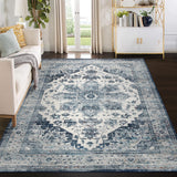 Garvee 6x9 Area Rug Washable Rugs for Living Room Non Slip Vintage Bedroom Indoor Rug Gray Blue - Blue