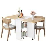 Garvee Folding Dining Table, Drop Leaf Dining Table for 4, Foldable Kitchen Table with 2 Storage Shelf, 6 Wheels, Movable Space Saving Dining Tables for Small Spaces, White - White