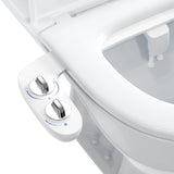 Garvee Ultra-Slim Non-Electric Bidet Attachment for Toilet - Self-Cleaning Dual Nozzle Front/Rear Wash - Adjustable Cold Water Pressure - Includes 450ml Portable Bidet Bottle, White + Blue