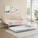 Garvee Space-Saving Metal Twin Daybed with Pull-Out Trundle – Vintage Headboard, Sturdy Steel Slat Support, No Box Spring Needed, Perfect for Kids, Teens, Adults – Small Spaces & Guest Room, White, TWIN, +Get out of bed set