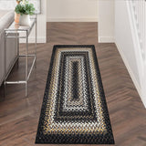Garvee 2' × 4' Braided Print Runner Rug, Machine Washable Non-Slip Low-Pile Boho Rug for Hallway, Kitchen & Entryway, Black