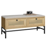 Garvee Rattan Shoe Bench With 2 Storage Drawers For Entryway And Bedroom, 39.3in Natural Oak