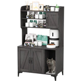 Garvee Spacious Modern Cat Litter Box Enclosure Furniture – 4-Tier Storage Shelves – Hidden Washroom Cabinet – Wooden Cat House with Doors & Scratching Pad – Fits Most Litter Boxes – Hidden Hickory with Litter Mat