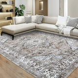 Garvee Large Washable Rug 9x12 Low-Pile Indoor Floral Print Carpet Non Slip Ultra Soft Camel - Camel