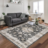 Garvee Area Rugs 9x12 Living Room Washable Rug Vintage Medallion Rug Indoor Distressed Print Rug Soft Non Slip Throw Carpet Oriental Aesthetic Rug Boho Foldable Thin Rug for Bedroom Home Office - Black