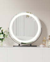 Garvee Touch LED Lighted Vanity Mirror, 19" Round - 3 Color Lighting Modes, Stepless Dimming - 360° Rotating Tabletop Makeup Mirror, Black - LED Light Strip - Black